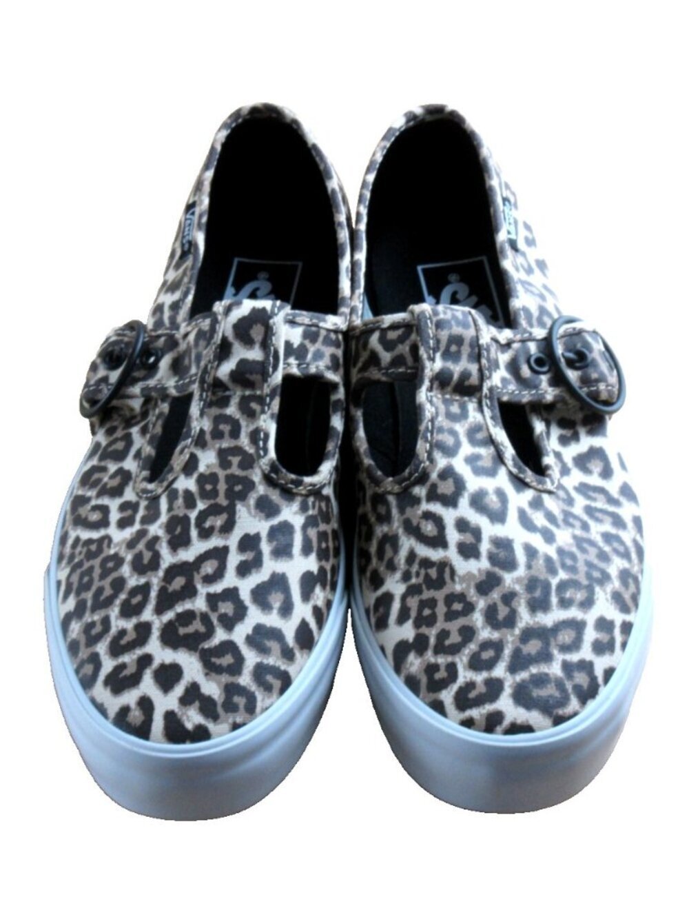 Vans Women's Lainey Mary Jane Leopard Black Canvas adjustable Sneakers Size 7.5
